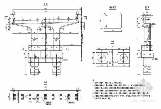 [湖北]后张预应力混凝土T梁高架桥下构图纸48张（知名大院 花瓶式桥墩）-桥墩构造图 