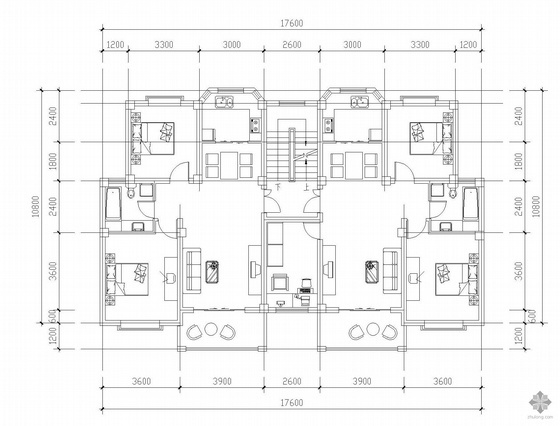 85平米住宅户型图资料下载-板式多层一梯两户户型图(85/97)
