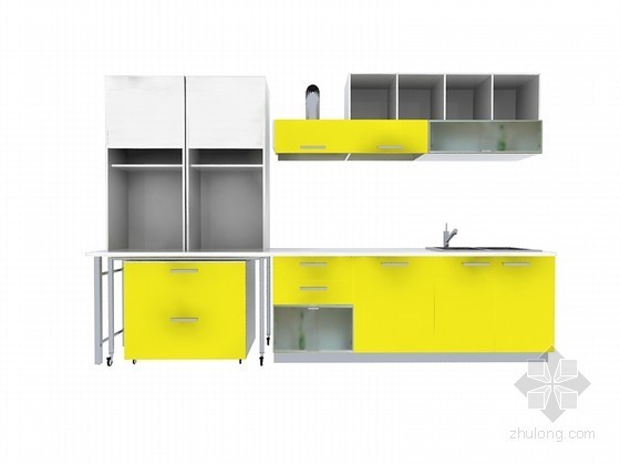 整体橱柜3d效果图资料下载-黄色整体橱柜3D模型下载