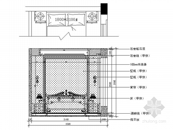 [武汉]国家级体育生态豪宅区豪华三层别墅CAD装修施工图老人房立面图