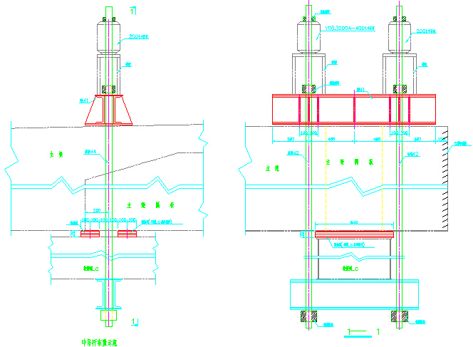 双塔双索面斜拉桥下复平台式牵索挂篮设计图63张CAD（附计算）-牵索挂篮-中吊杆Mb结构图
