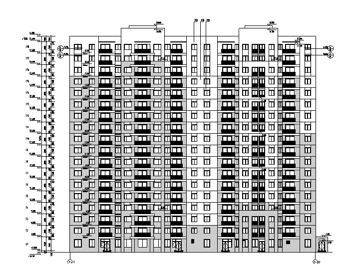 [海南]3套高层框架结构新农村住宅建筑施工图-3套高层框架结构新农村住宅建筑立面图