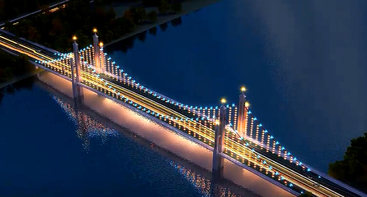 10个道路桥梁方案设计三维动画演示视频（31分钟）-斜拉索桥三维效果图