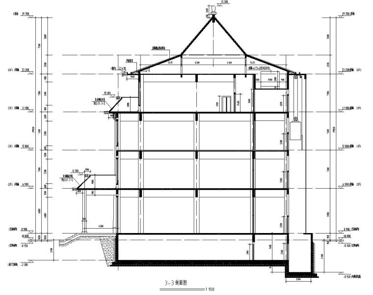 [宁夏]五层中式风格办公楼建筑施工图（含全专业）-五层中式风格办公楼建筑剖面图