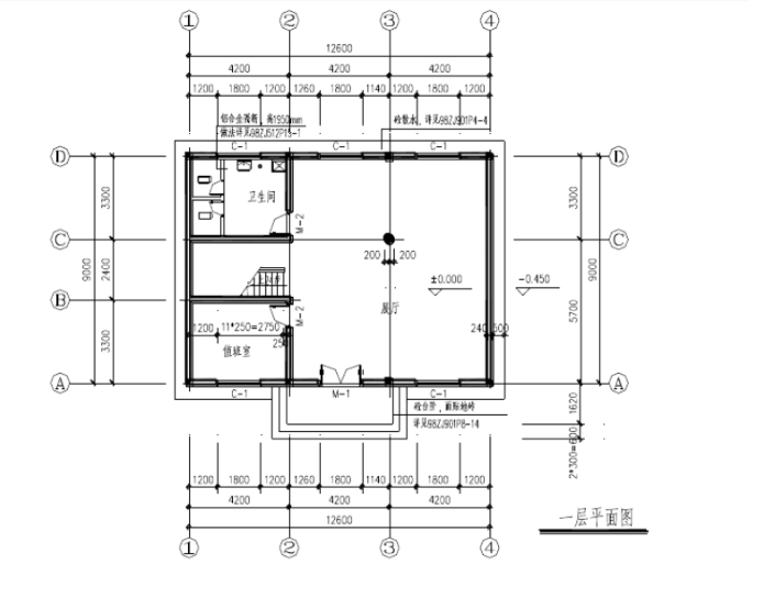 某土建工程工程量清单计价实例(含图纸)-一层平面图