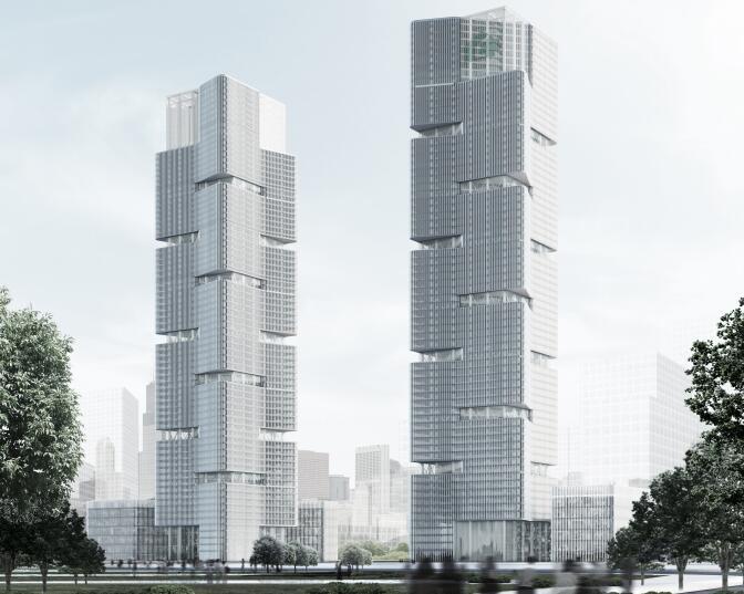 ​[河南]郑州绿地中央广场现代风高层综合体办公建筑设计方案文本（PDF）-透视效果图2