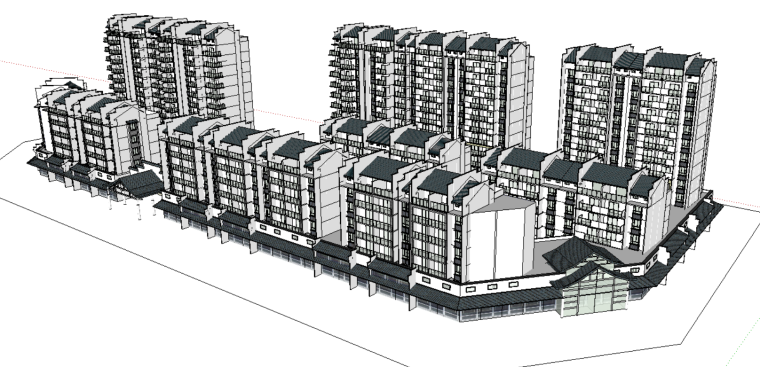 白色住宅装修设计资料下载-灰白色建筑楼房模型设计