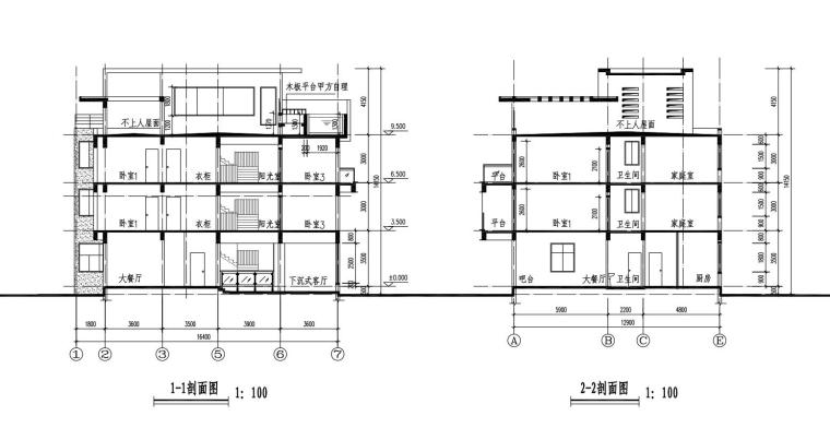 现代风格三层独栋别墅建筑设计文本框架结构（包含效果图）-1-1剖面图