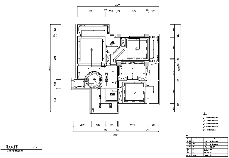 [福建]都市后花园现代中式三居室设计施工图（附效果图）-开关布置图