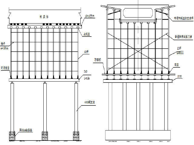 [广东]含气泡混合轻质土道路等宽变宽现浇连续箱梁三层互通立交工程施工组织设计202页-特殊地段支架结构简图