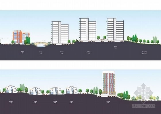 [广东]城市新区滨水总体规划设计（国外著名事务所）-建筑立面图