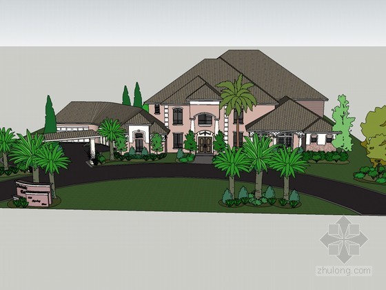 地知名地产风格别墅SketchUp模型下载-地知名地产风格别墅 