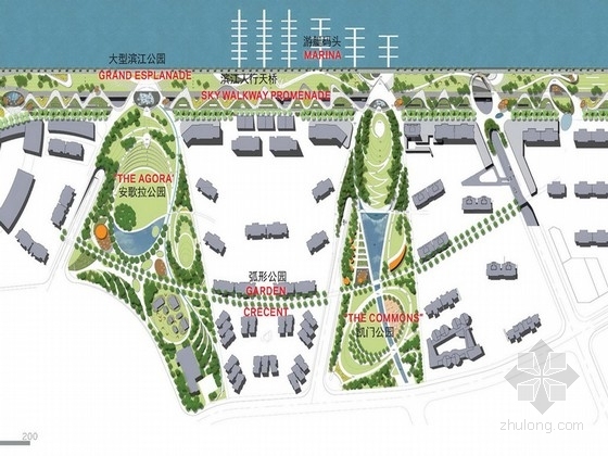 国外公园总平面图资料下载-[上海]优美线型滨江弧形公园景观设计方案（国外设计所)
