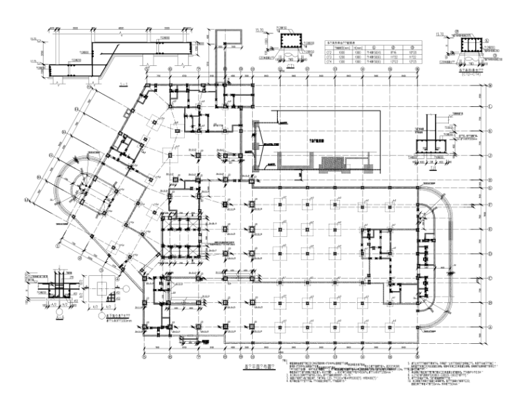 医院框剪结构人防地下室建筑结构施工图2016-基础顶板结构布置图