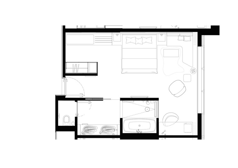 流动的空间视觉：贝尔格莱德老磨坊酒店/ GRAFT Architects-Guestroom_Plan.jpg