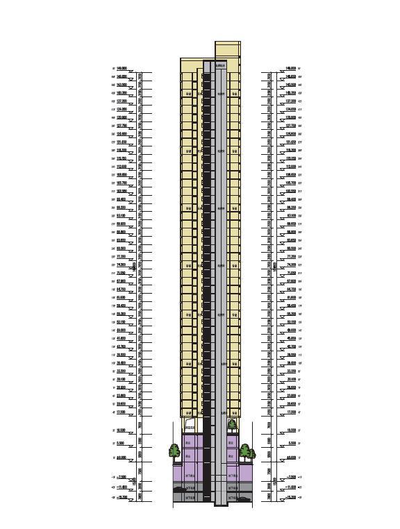 [广东]超高层幕墙立面多业态城市综合体建筑设计方案文本-超高层幕墙立面多业态城市综合体建筑剖面图