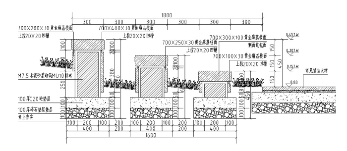 [江西]低碳高端居住区景观设计全套施工图（赠PDF施工图）-门楼小景墙剖立面