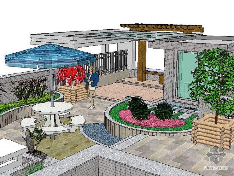 屋顶花园餐厅景观资料下载-屋顶花园景观模型