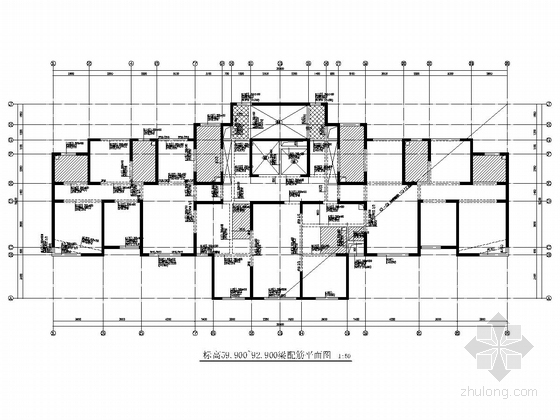 32层剪力墙结构大学城住宅楼结构施工图（含建筑图）-标高59.900~92.900梁配筋平面图