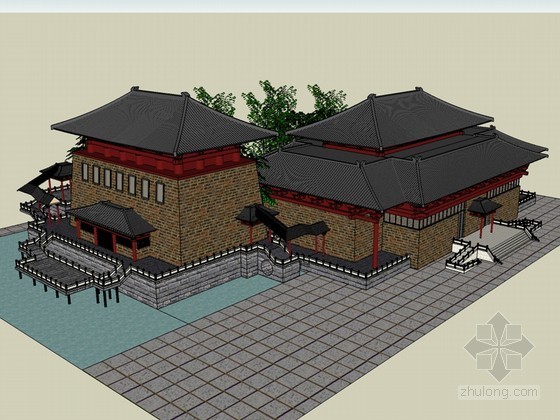 古建庙宇SketchUp资料下载-中式古建筑SketchUp模型下载