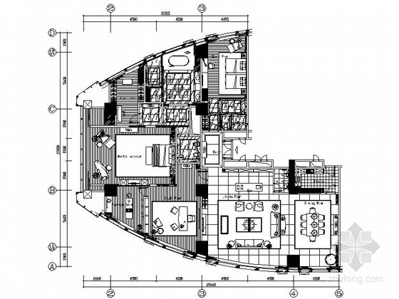 总统套房SU资料下载-[厦门]现代简约酒店总统套房设计CAD施工图