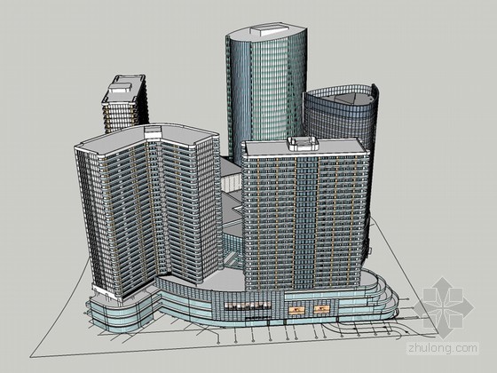 6层商务中心楼资料下载-现代商务中心SketchUp模型下载