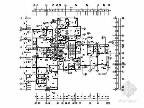 一梯两户240平户型图资料下载-高层住宅一梯四风车型户型图（带入户花园）