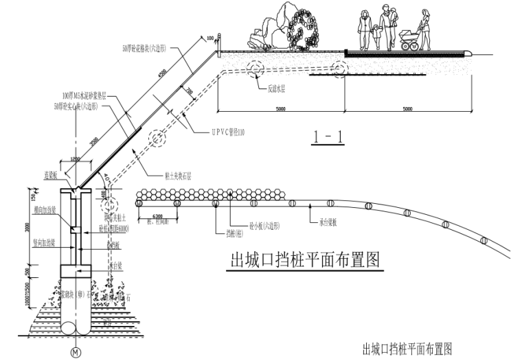 县城板桩挡土墙护坡工程施工图（CAD、8张）-出城口挡桩平面布置图