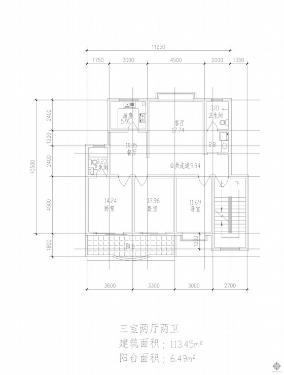 90平方三室户型资料下载-板式多层一梯二户三室二厅二卫户型图(113/113)