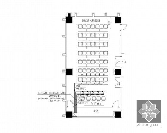 [江苏]高层行政中心办公楼电气管线图50张-主楼22F大会议室地面管线图
