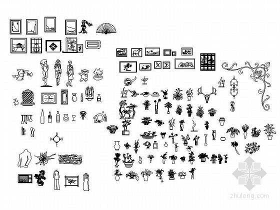 室内外植物及全套家居CAD图块下载 