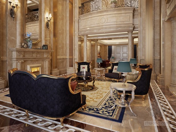 豪华欧式别墅客厅设计图资料下载-豪华欧式别墅客厅3d模型下载