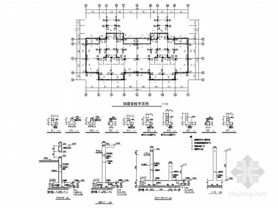 [山东]两栋7层异形柱框架结构安置房结构施工图-储藏室柱平面图 
