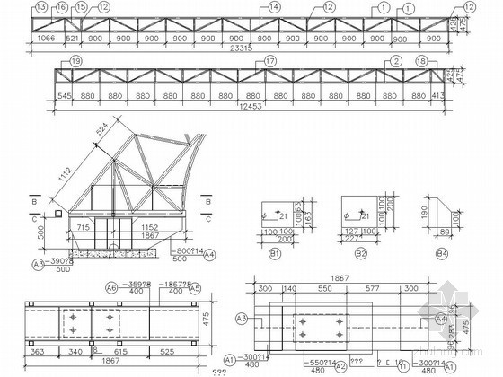 建筑结构之精选钢结构节点图集CAD版(门钢、网架、钢框架、钢桁架)-桁架结构详图（三）