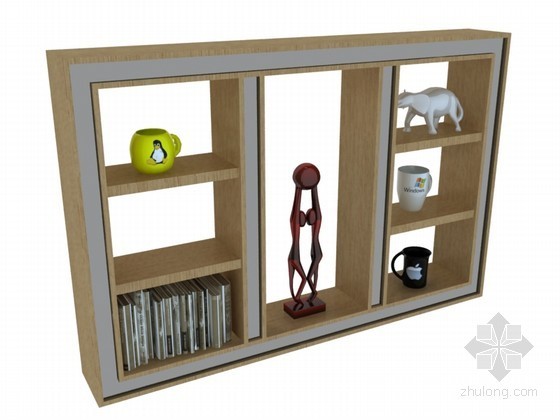 柜子模型su资料下载-现代多宝格柜子3D模型下载