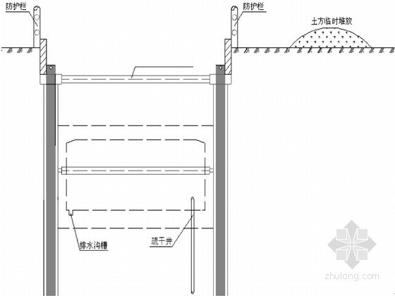 [江苏]地下通道基坑围护结构设计及开挖降水施工方案-基坑开挖横断面图 