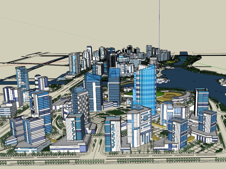 滨海城市小区景观规划资料下载-滨海城市规划SU模型