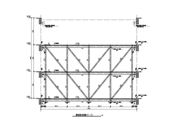 钢结构连廊结构施工图（CAD、5张）-钢结构连廊立面布置图