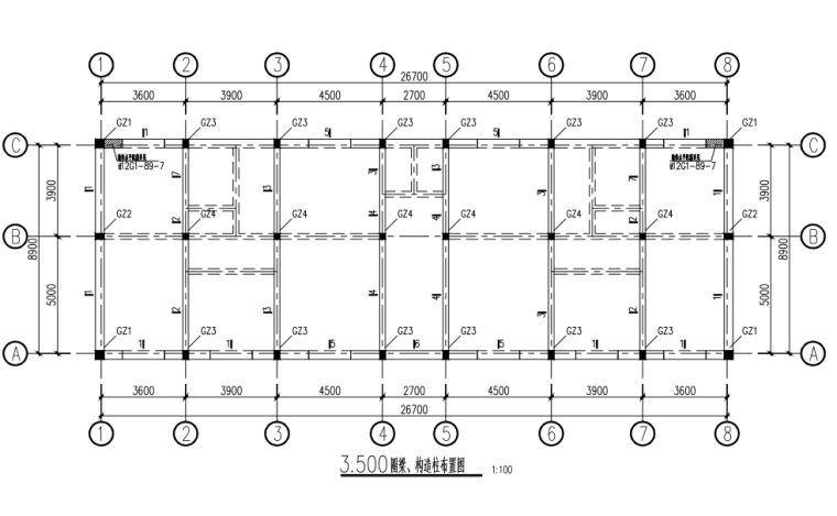 两层砖混结构厂房结构施工图-圈梁构造柱布置图