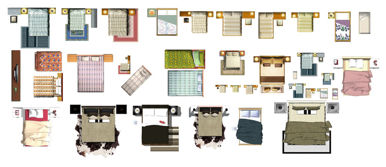 室内设计常用PSD彩色平面图块—床PSD图块-床03