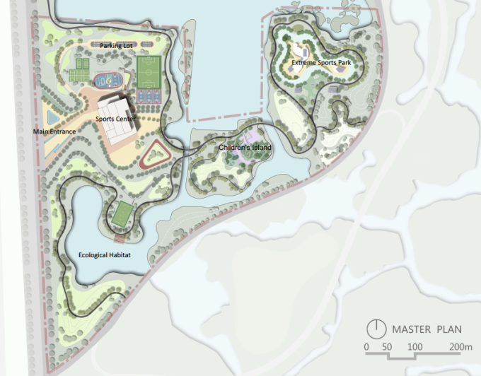 [江苏]开放型滨江湿地体育主题公园景观设计方案-景观总平面图