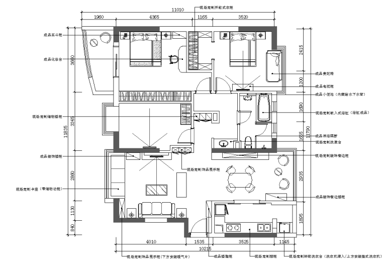 三居室内设计立面图资料下载-某中式风格三居室住宅室内设计施工图（含效果图）