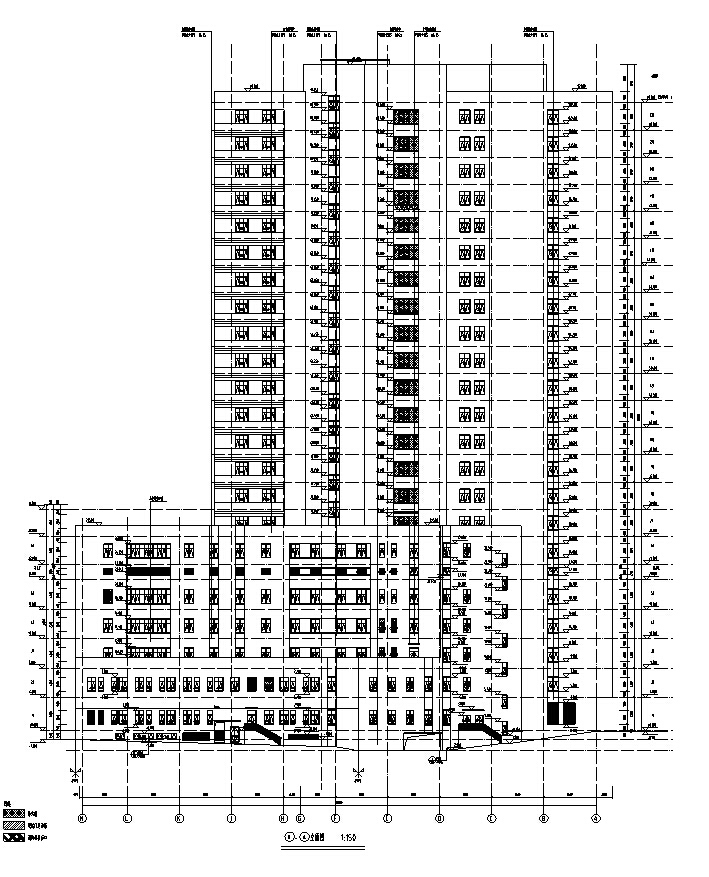 [湖南]高层框架结构市级医院综合楼建筑施工图（16年含水电图纸）-高层框架结构市级医院综合楼建筑立面图