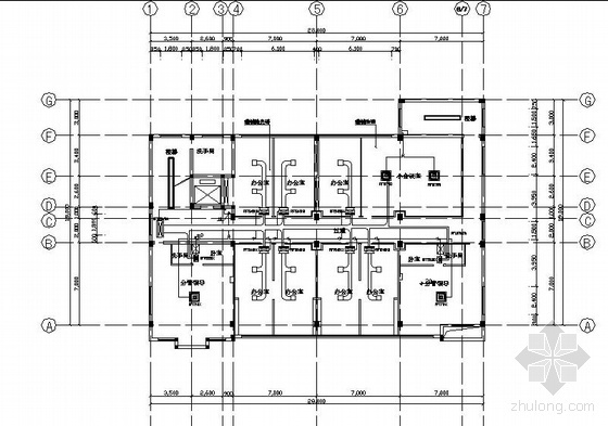 办公楼cad平面设计图资料下载-某八层办公楼空调平面设计图