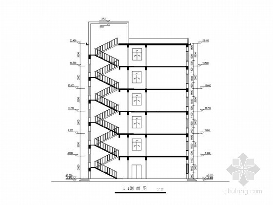 [学士]六层框架结构宾馆毕业设计（含建筑图、结构图、计算书）-剖面图 