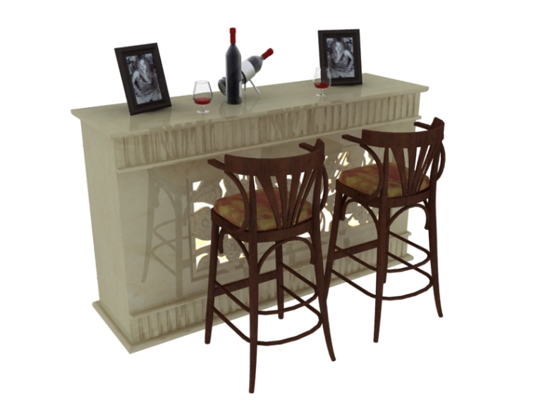 中式餐馆吧台3d模型资料下载-欧式吧台椅子3D模型下载