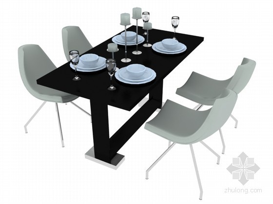 四人餐桌3D模型资料下载-简约餐桌3D模型下载