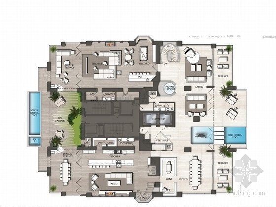SPA度假酒店设计资料下载-美国度假酒店室内设计方案图（英文版）