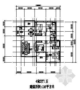 四室两厅两卫户型设计资料下载-四室两厅一厨一卫116平方米