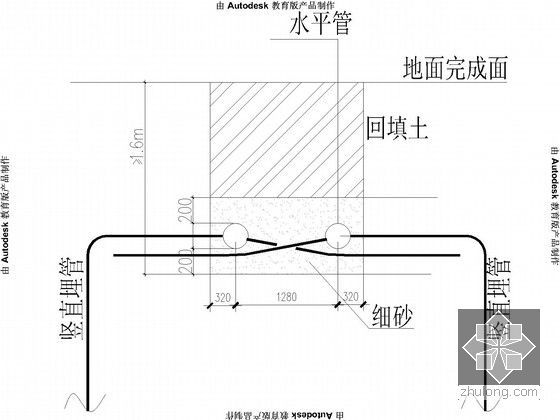[青岛]办公楼地源热泵系统设计图纸-地下换热管支管接水平主管示意图